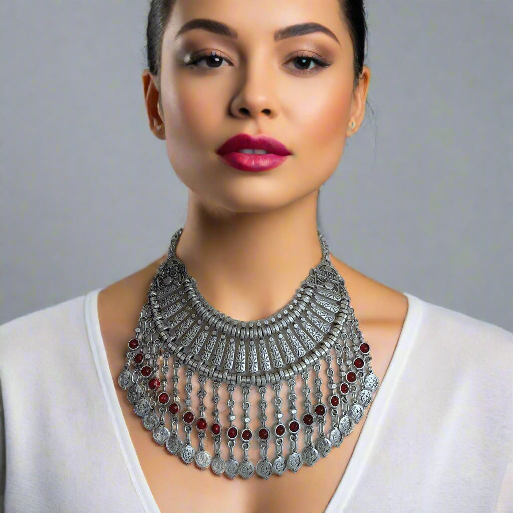 Antique silver Armenian traditional necklace with earrings