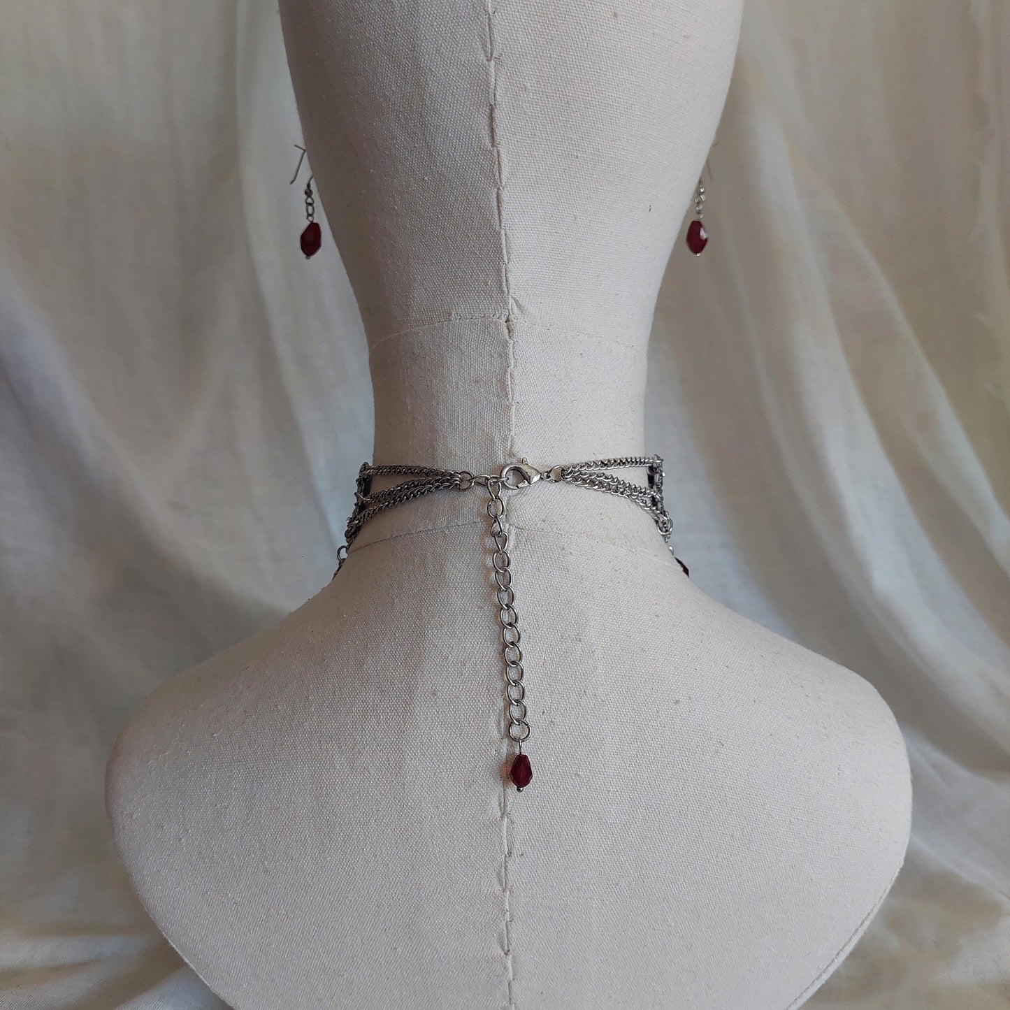 Antique silver Armenian traditional necklace with earrings and glass beads