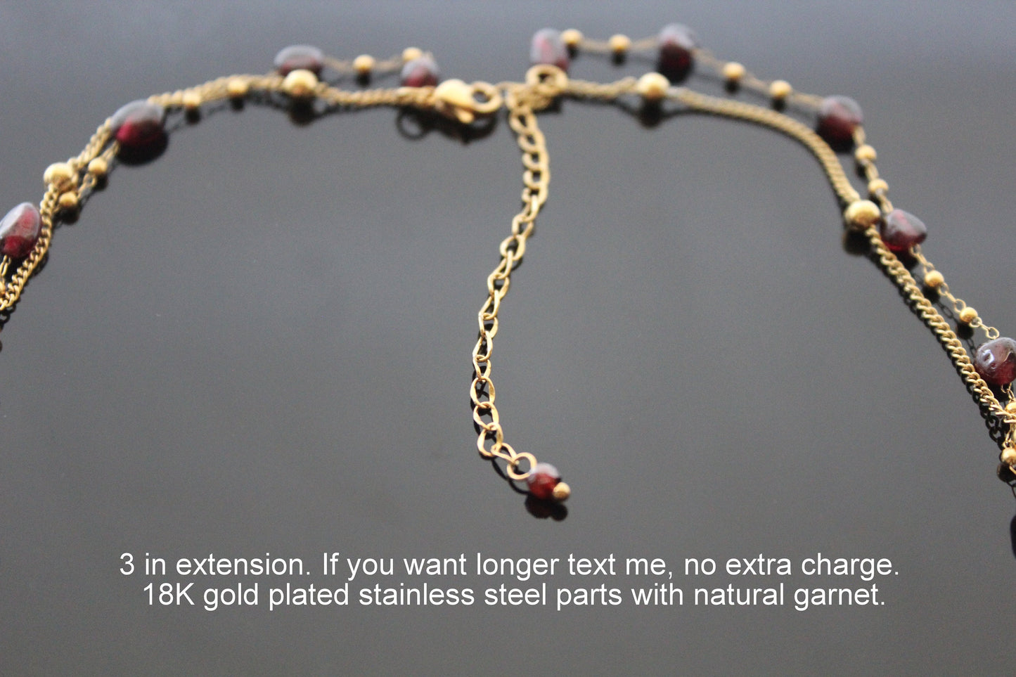 Handmade natural garnet jewelry set with 18 K gold plated stainless steel parts
