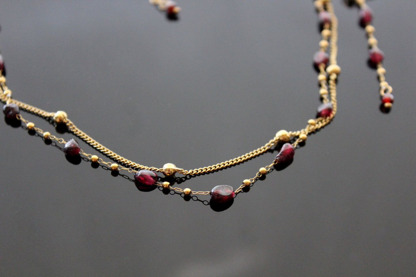 Handmade natural garnet jewelry set with 18 K gold plated stainless steel parts