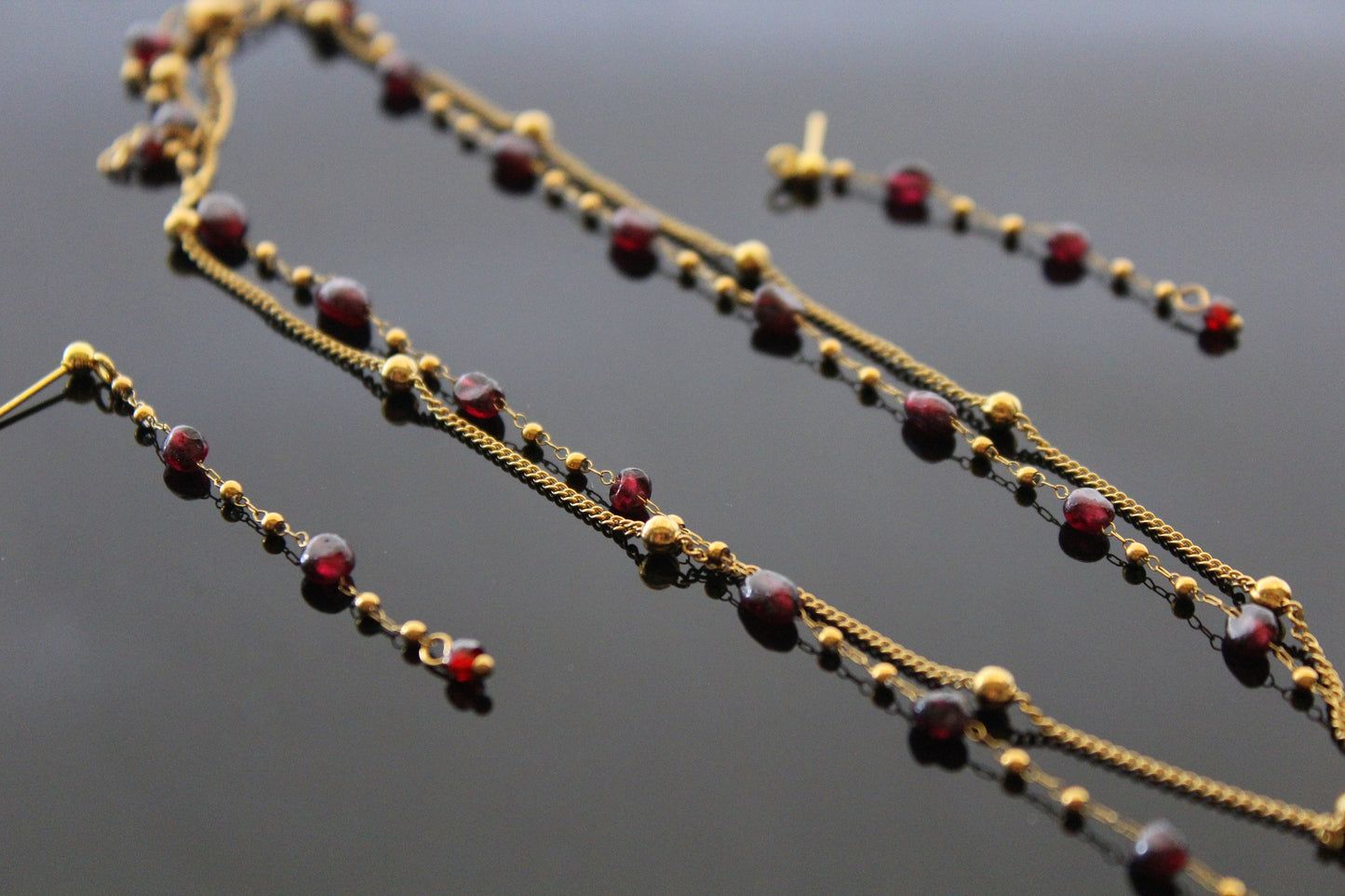 Handmade natural garnet jewelry set with 18 K gold plated stainless steel parts