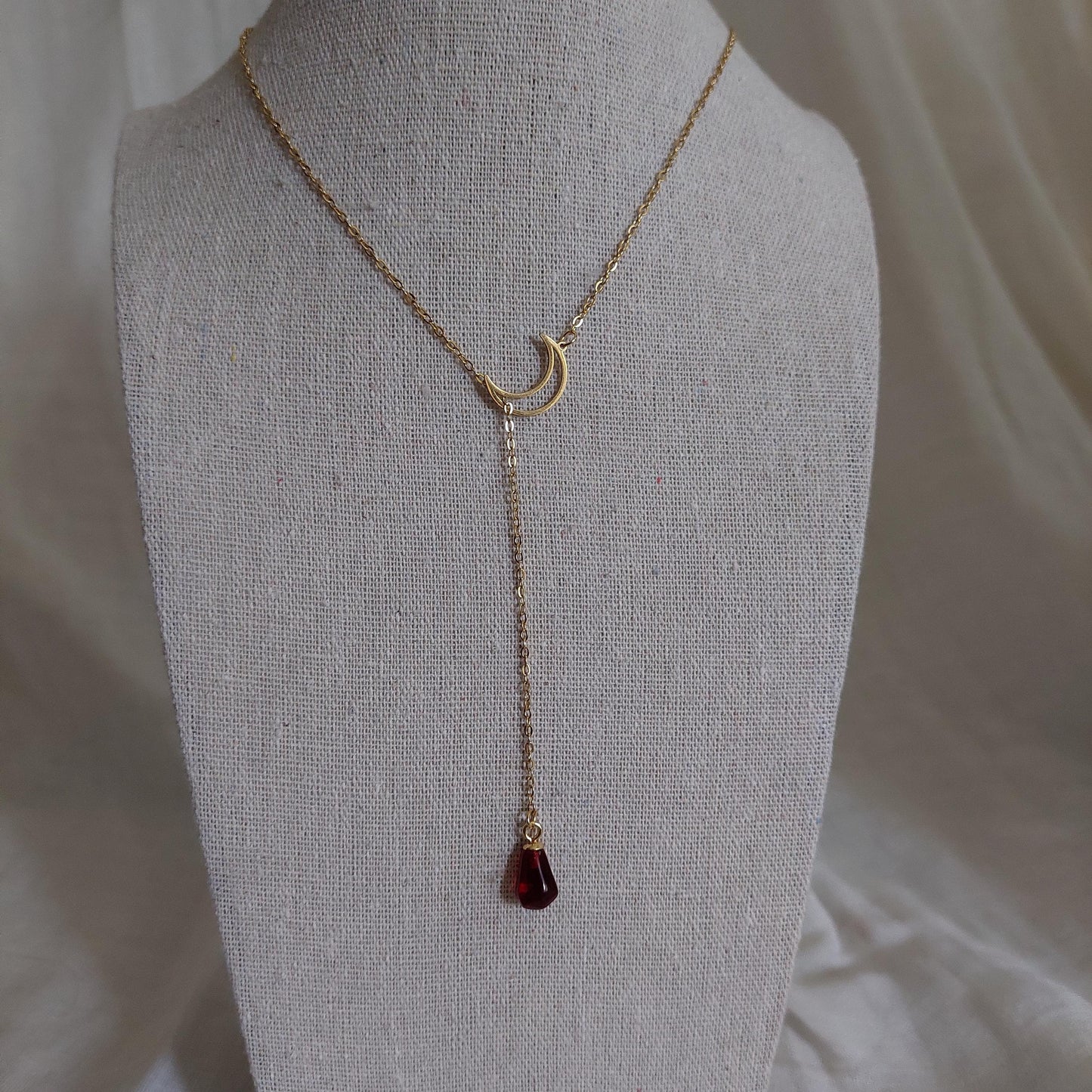 Y shape moon with pomegranate seed jewelry set gold plated stainless steel