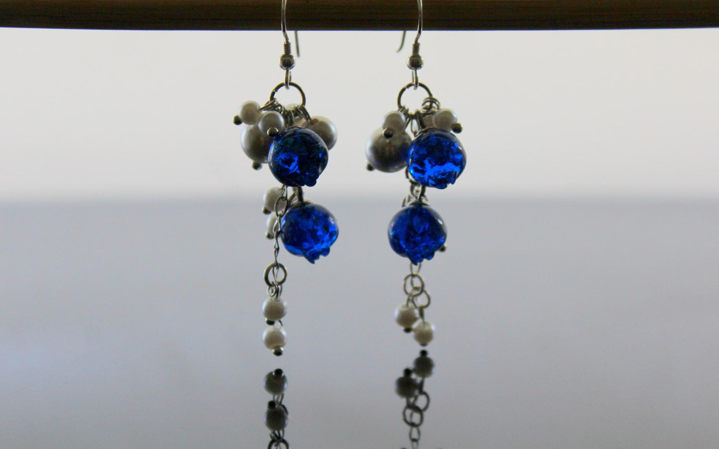 Silver Blueberry jewelry set with glass pearls