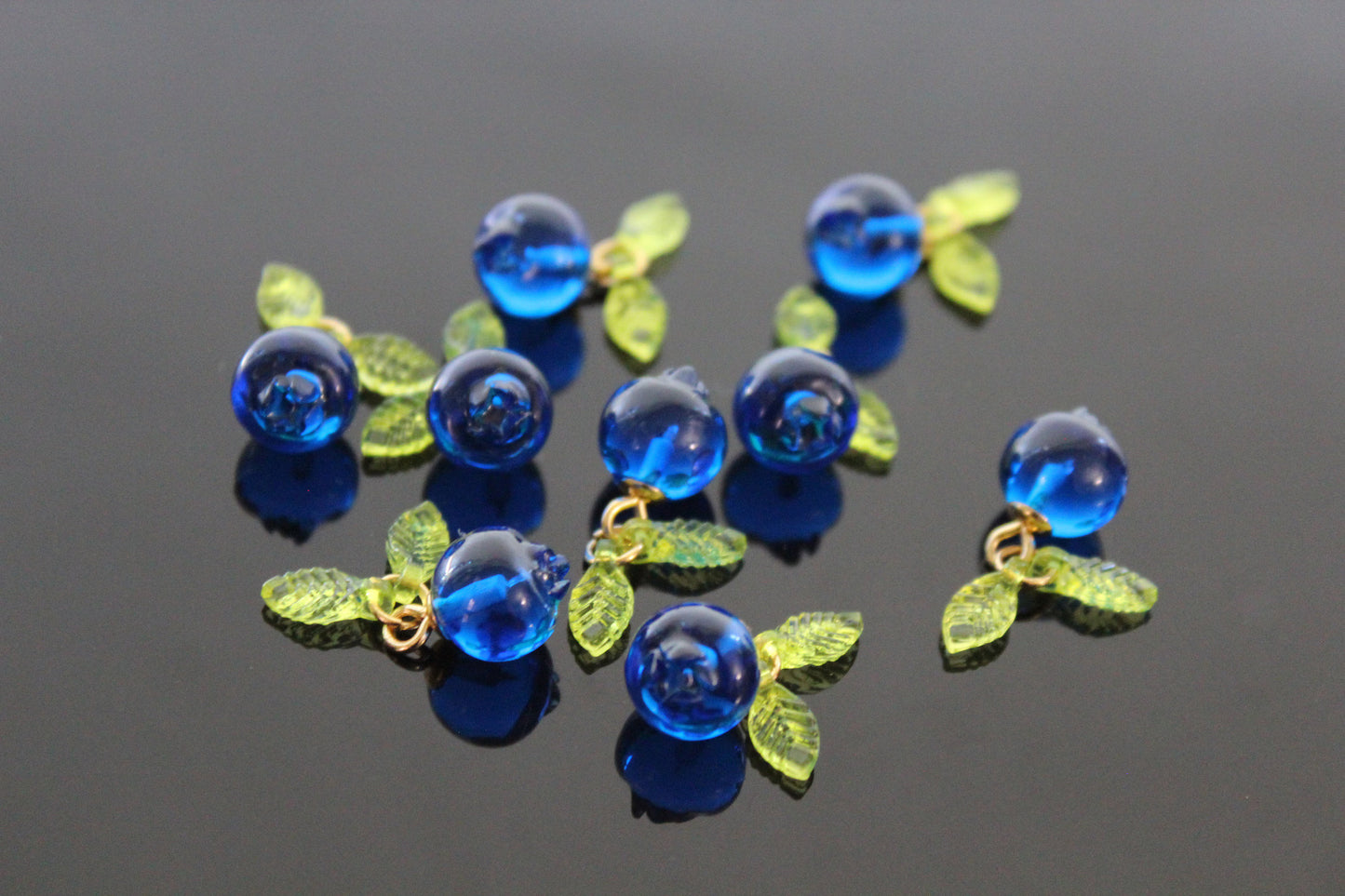Bulk Resin Blueberry charms for jewelry making with silver and gold hooks and leaves