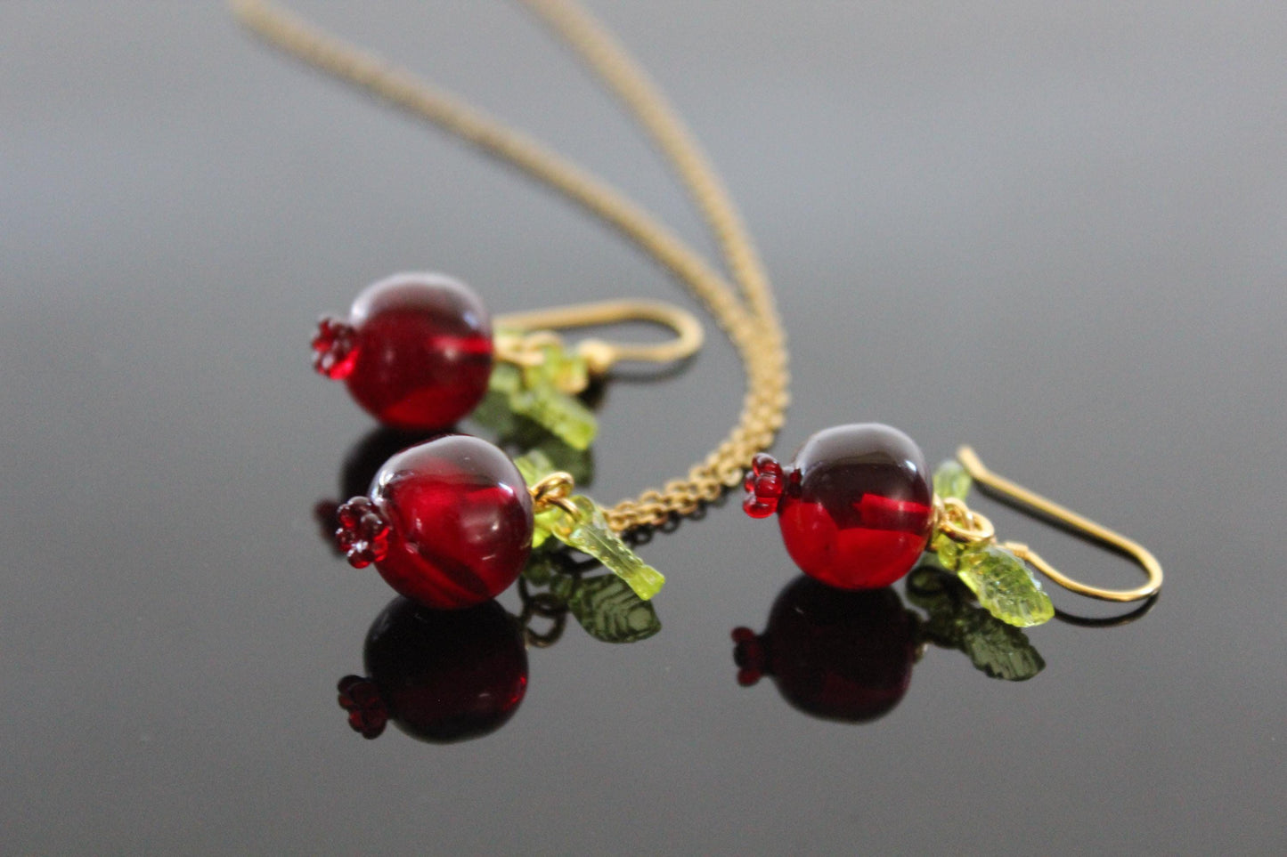 Pomegranate 18K gold plated stainless steel jewelry set