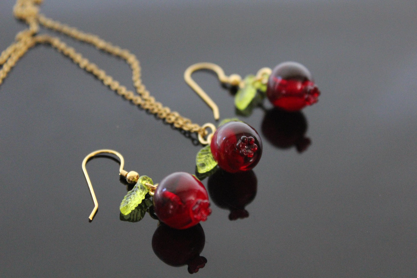 Pomegranate 18K gold plated stainless steel jewelry set