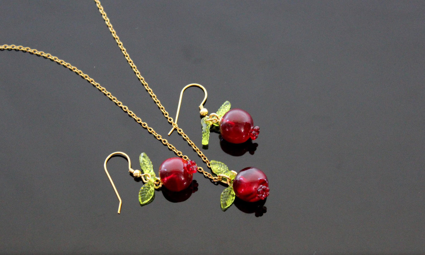 Pomegranate 18K gold plated stainless steel jewelry set