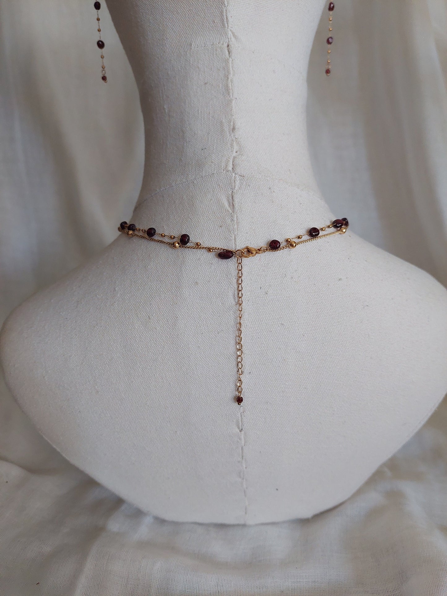 Handmade natural garnet jewelry set with 18 K gold plated stainless steel parts
