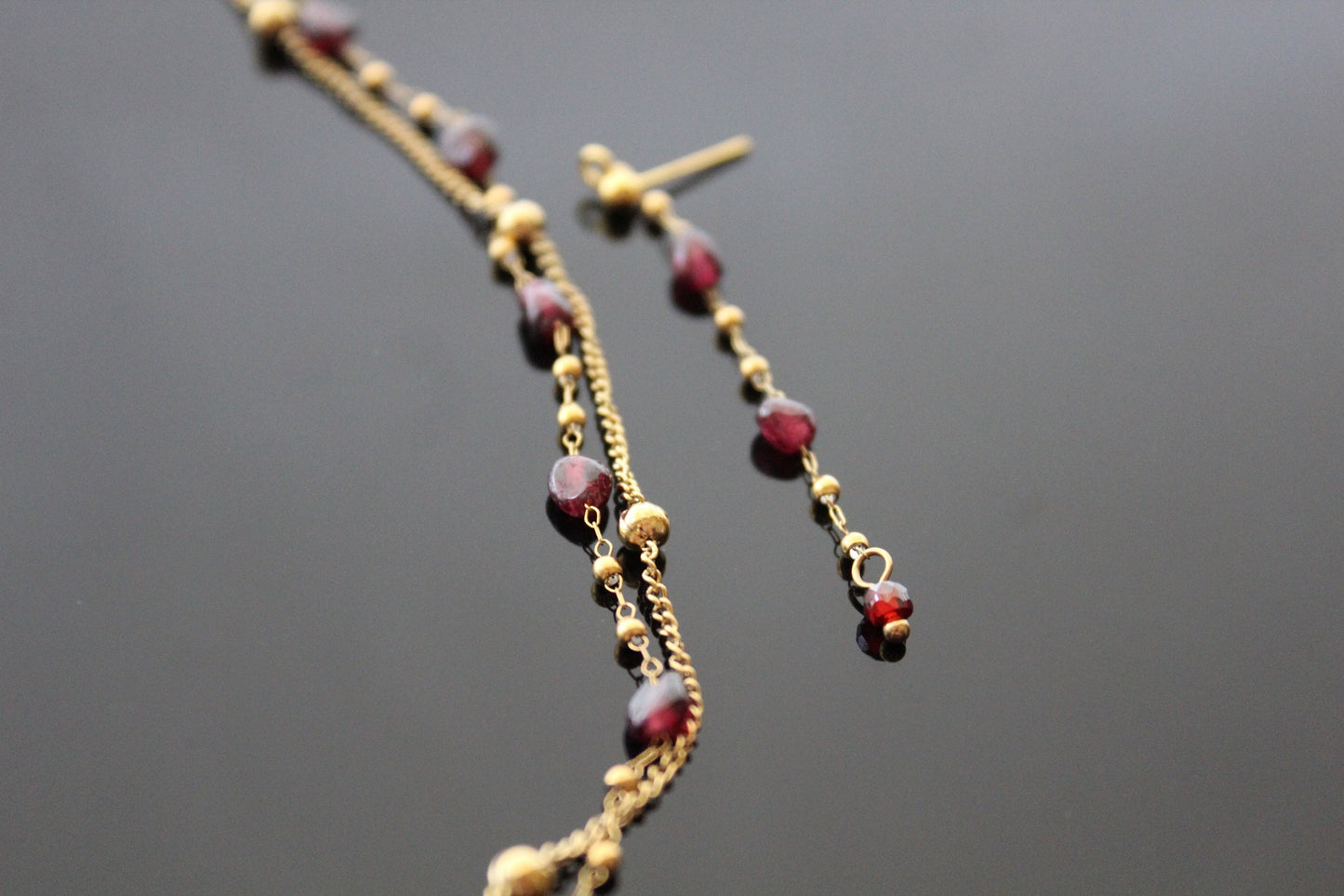 Handmade natural garnet jewelry set with 18 K gold plated stainless steel parts