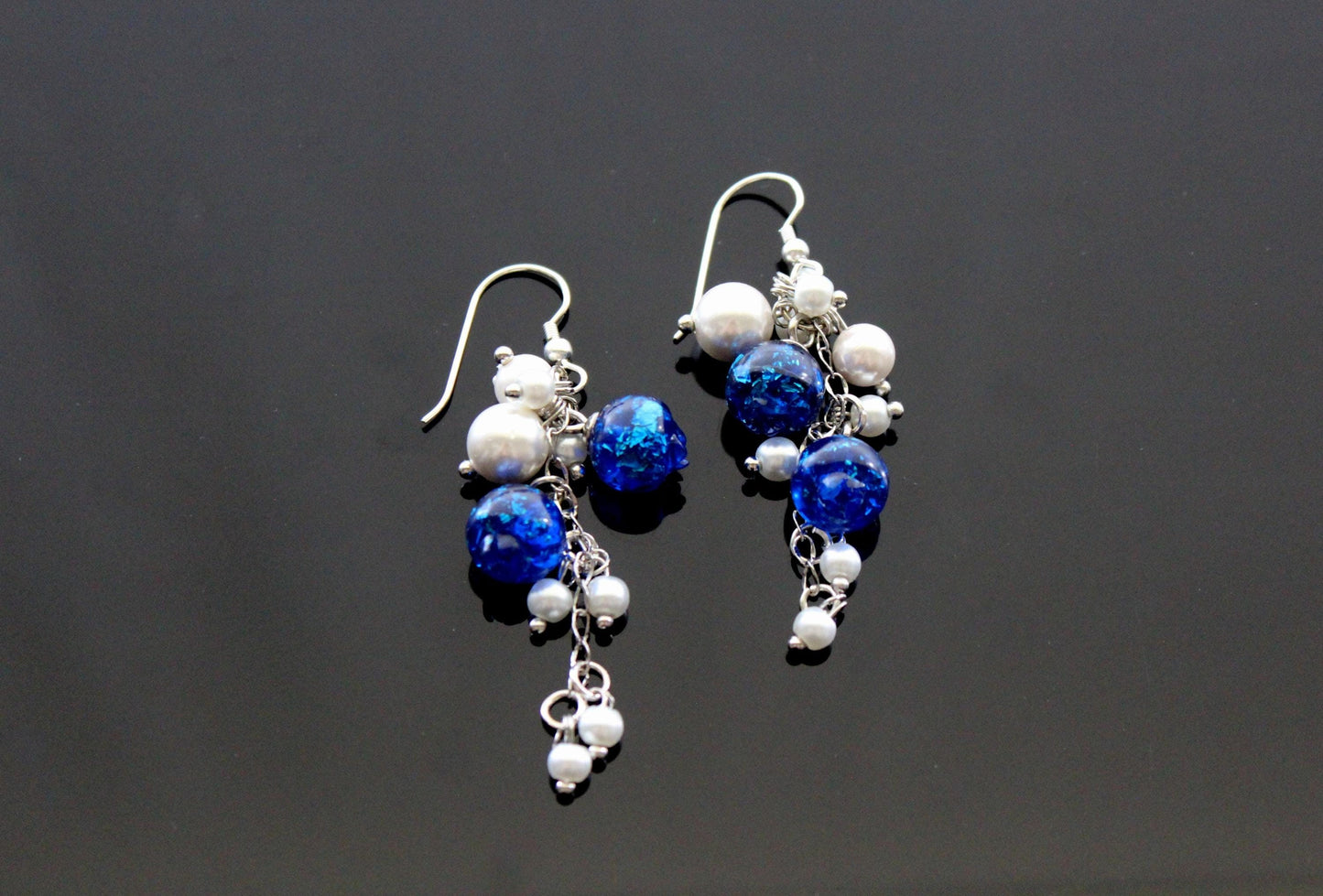 Silver Blueberry jewelry set with glass pearls