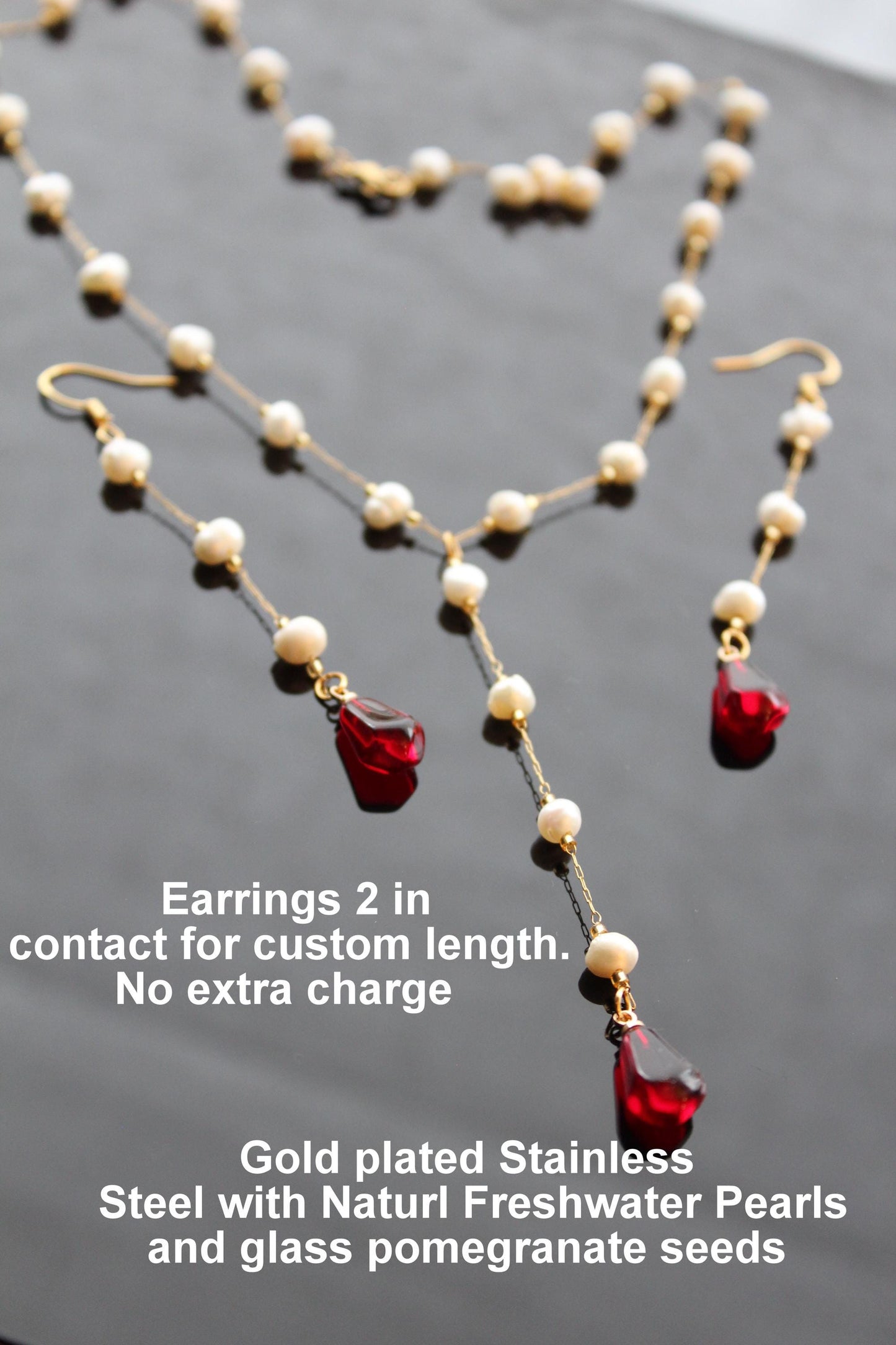 Handmade 18K gold plated stainless steel non tarnish Pomegranate glass seeds jewelry set with natural pearls