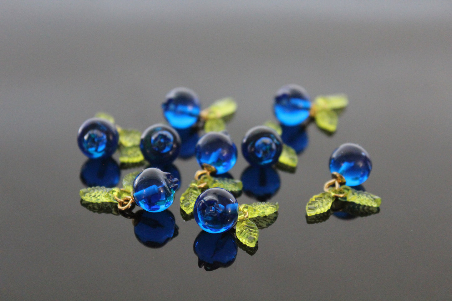 Bulk Resin Blueberry charms for jewelry making with silver and gold hooks and leaves