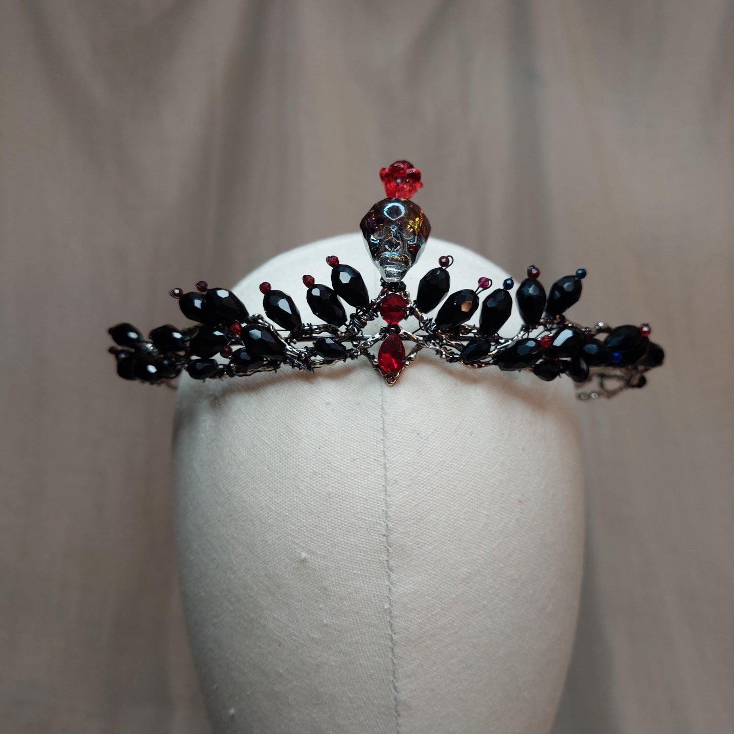 Handmade Persephone Pomegranate Headpiece with glass black skull