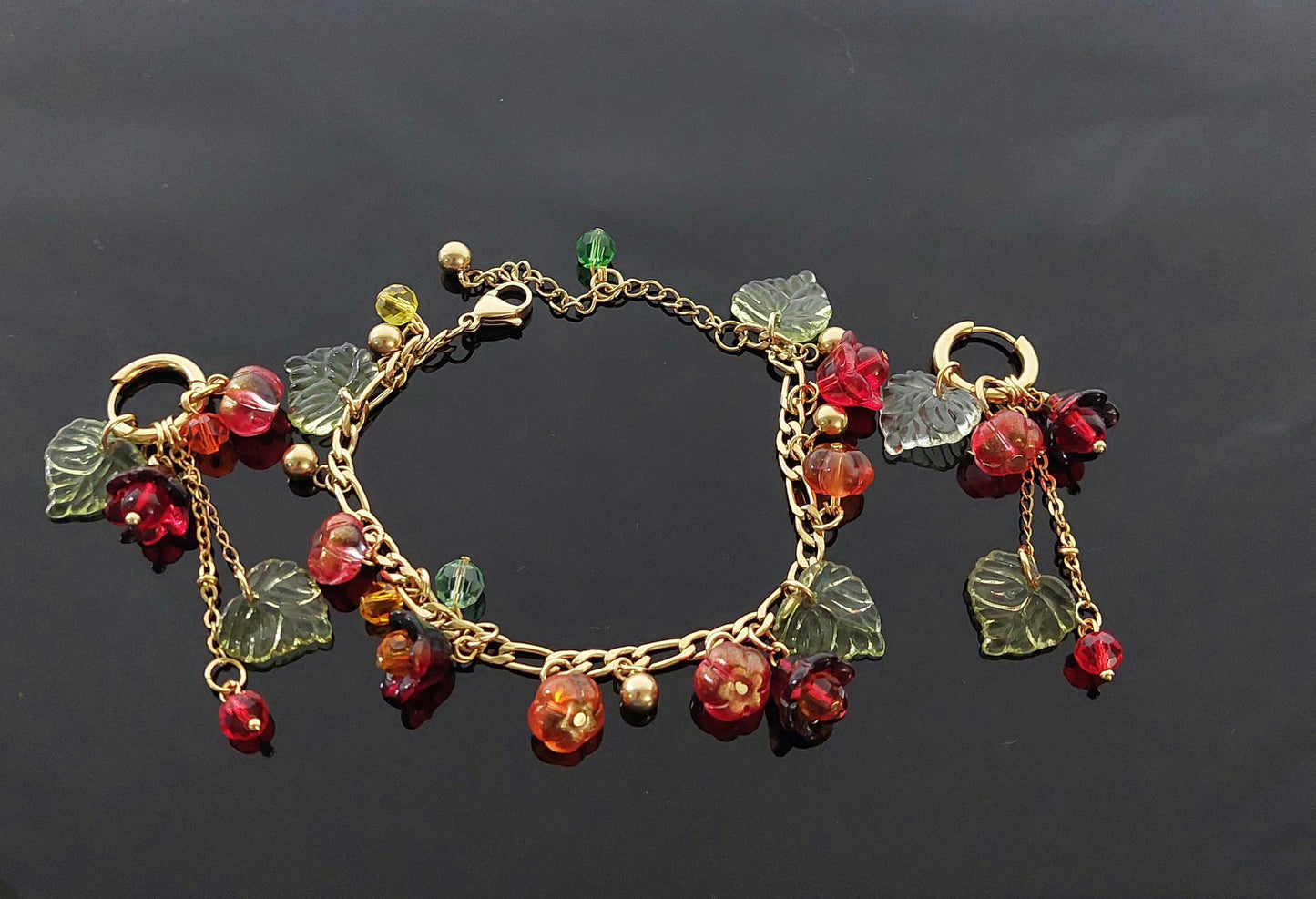Hand-Made Glass Pumpkin Jewelry Set