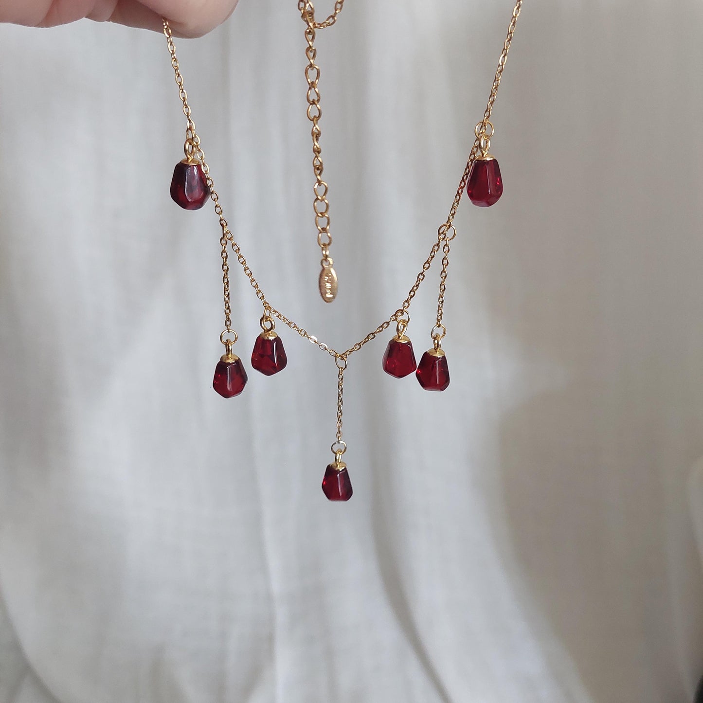 14K gold plated stainless steel Pomegranate resin seed Cascade shape necklace and long drop earrings