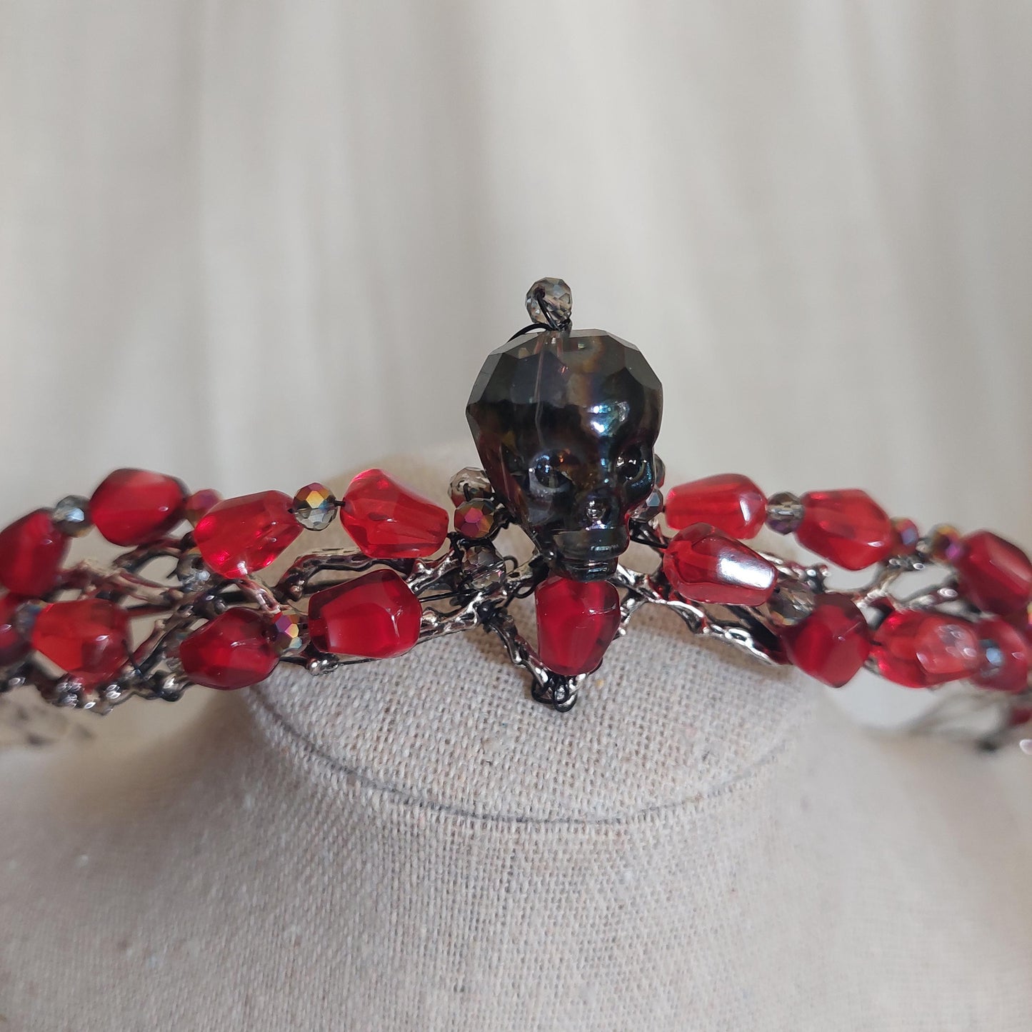 Handmade Persephone Pomegranate Headpiece with glass black skull