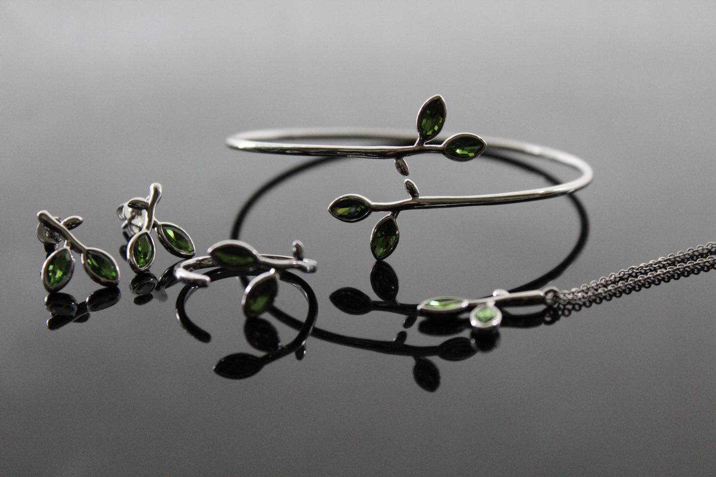 Adjustable Silver and Gold leaves jewelry set