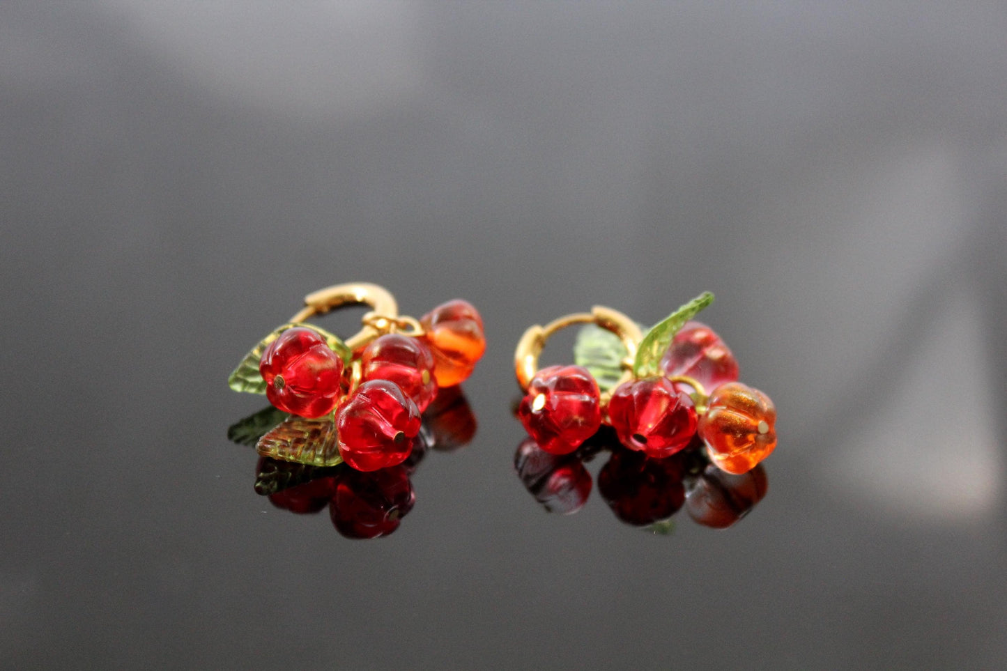 Hand-Made Glass Pumpkin hoop earrings