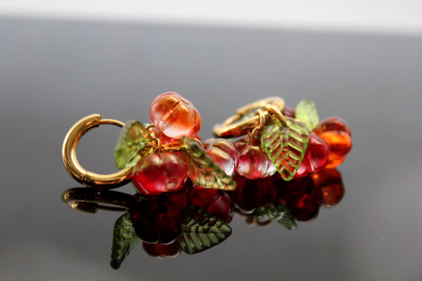 Hand-Made Glass Pumpkin hoop earrings