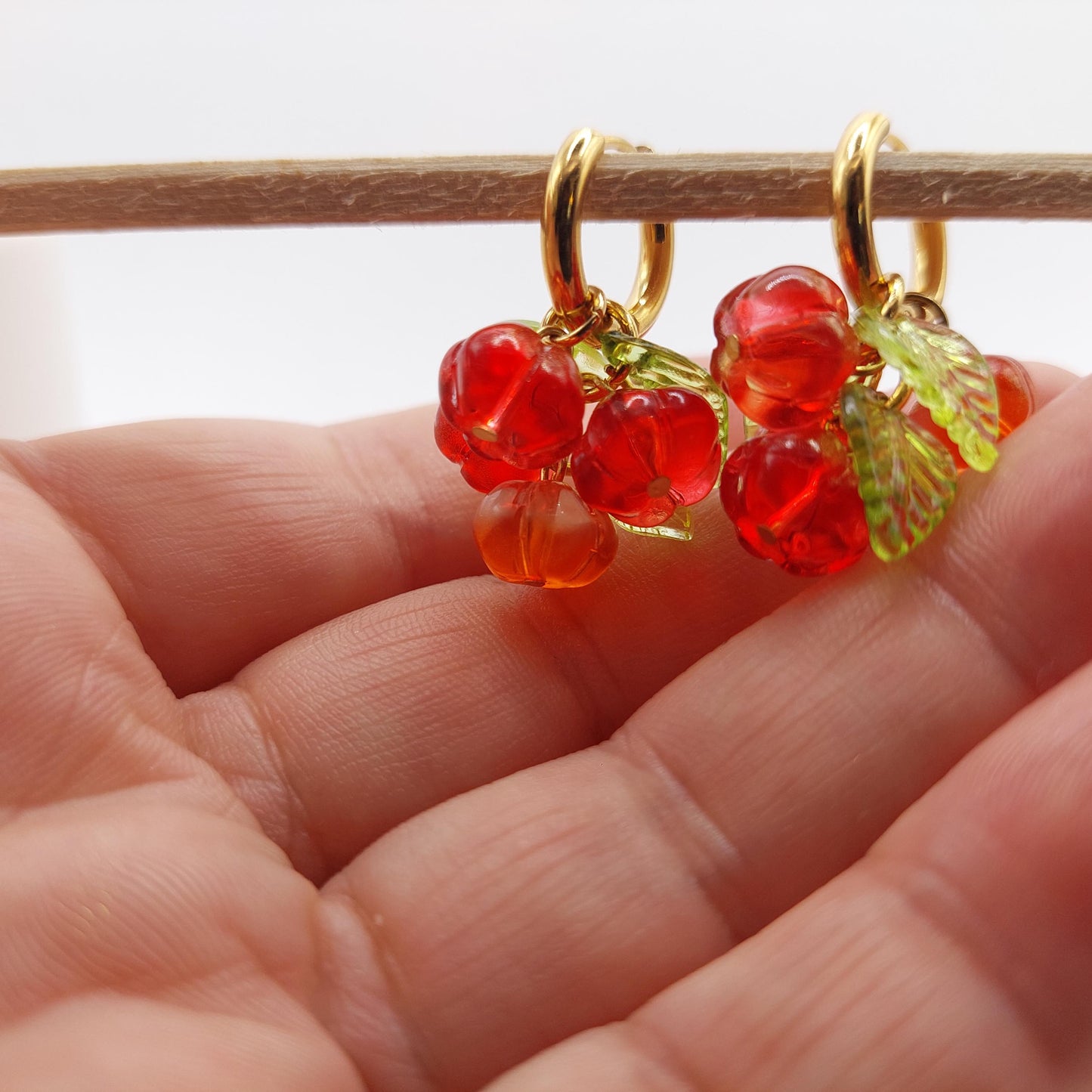 Hand-Made Glass Pumpkin hoop earrings