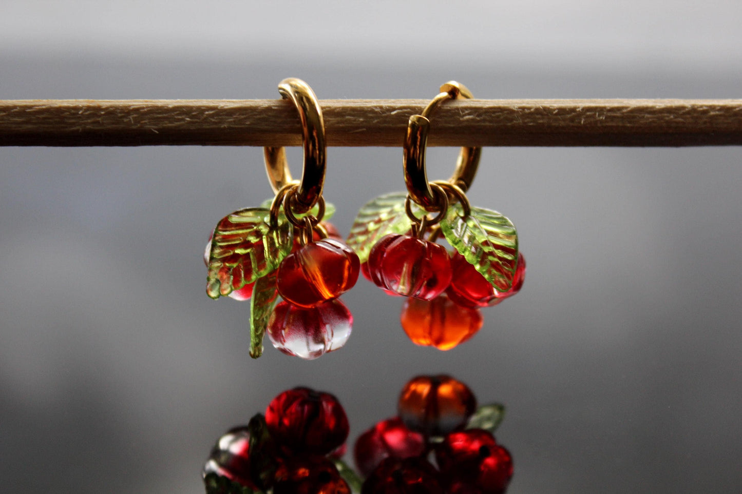 Hand-Made Glass Pumpkin hoop earrings