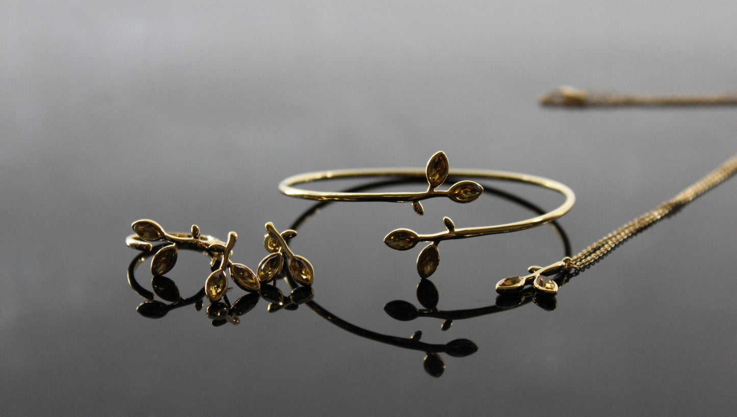 Adjustable Silver and Gold leaves jewelry set