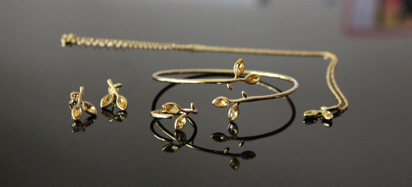 Adjustable Silver and Gold leaves jewelry set
