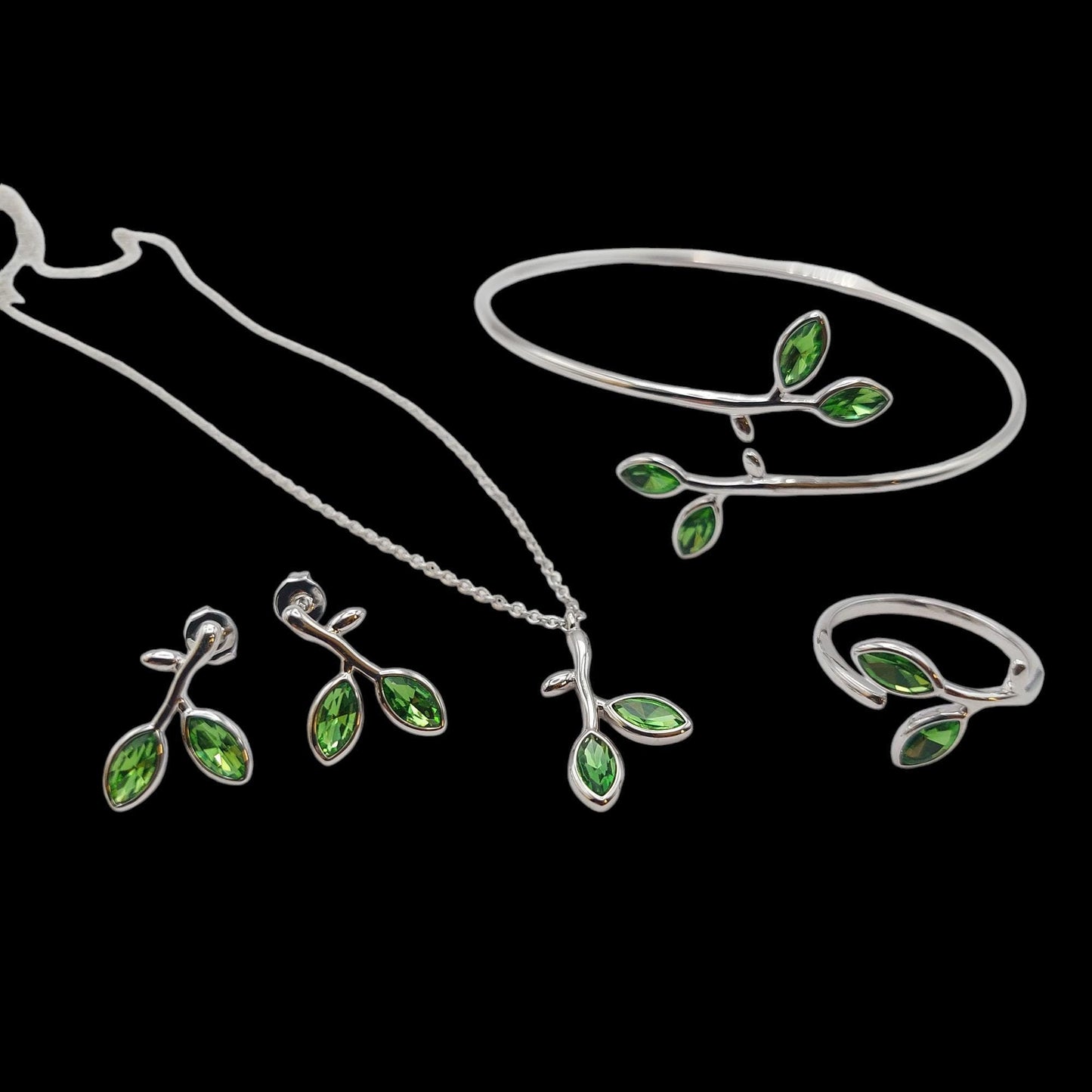 Adjustable Silver and Gold leaves jewelry set