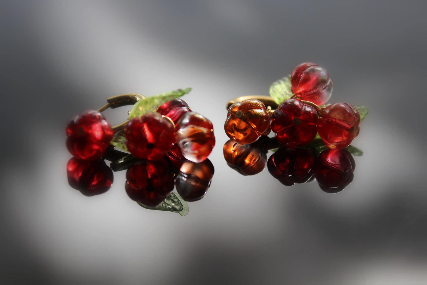 Hand-Made Glass Pumpkin hoop earrings