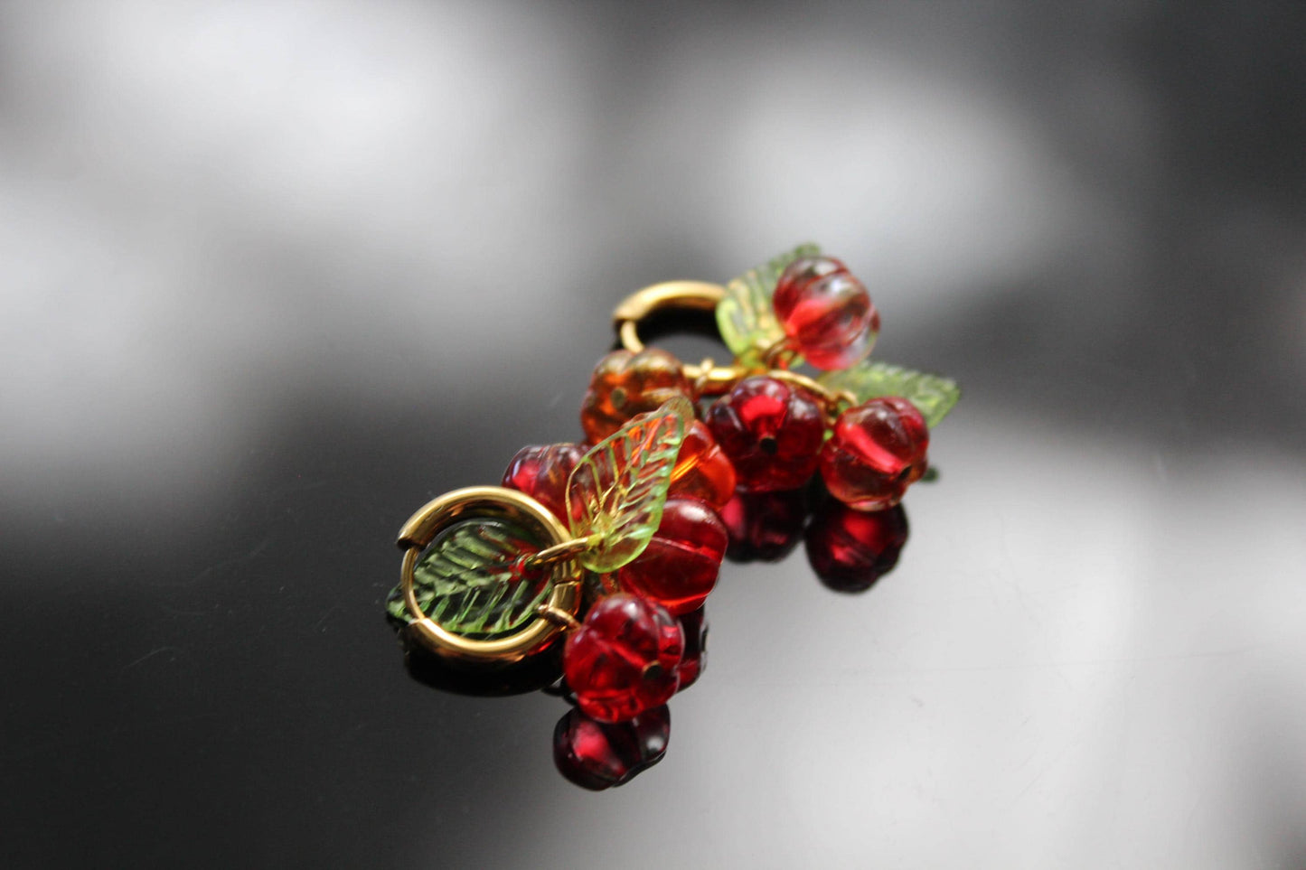 Hand-Made Glass Pumpkin hoop earrings