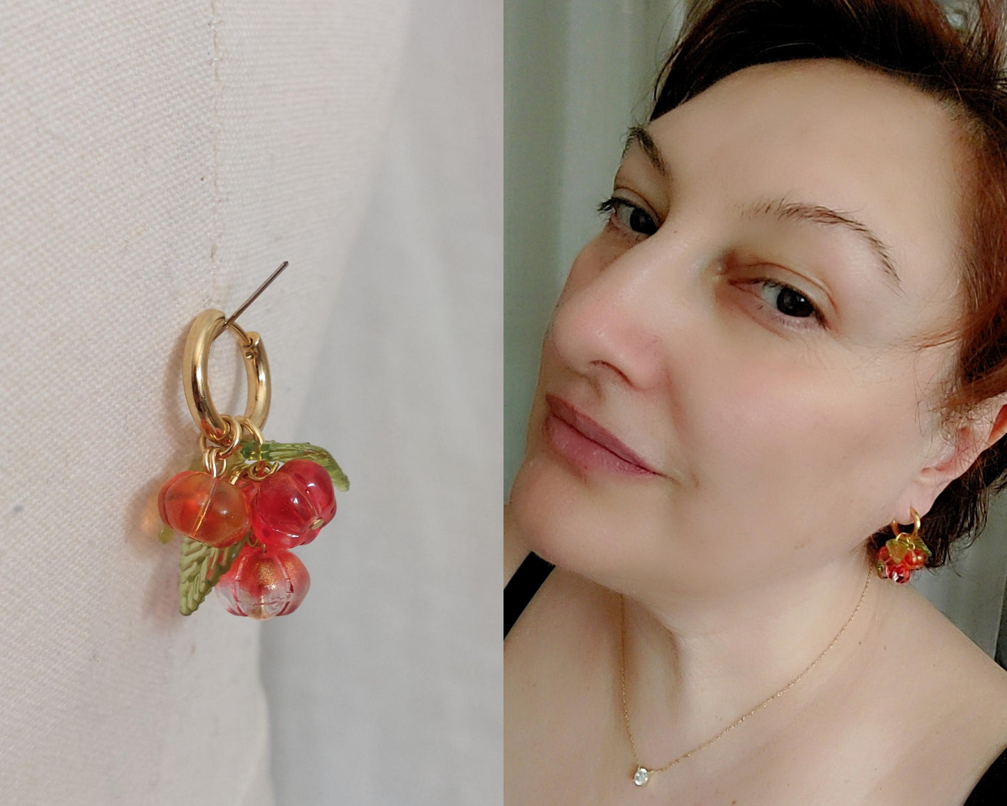 Hand-Made Glass Pumpkin hoop earrings