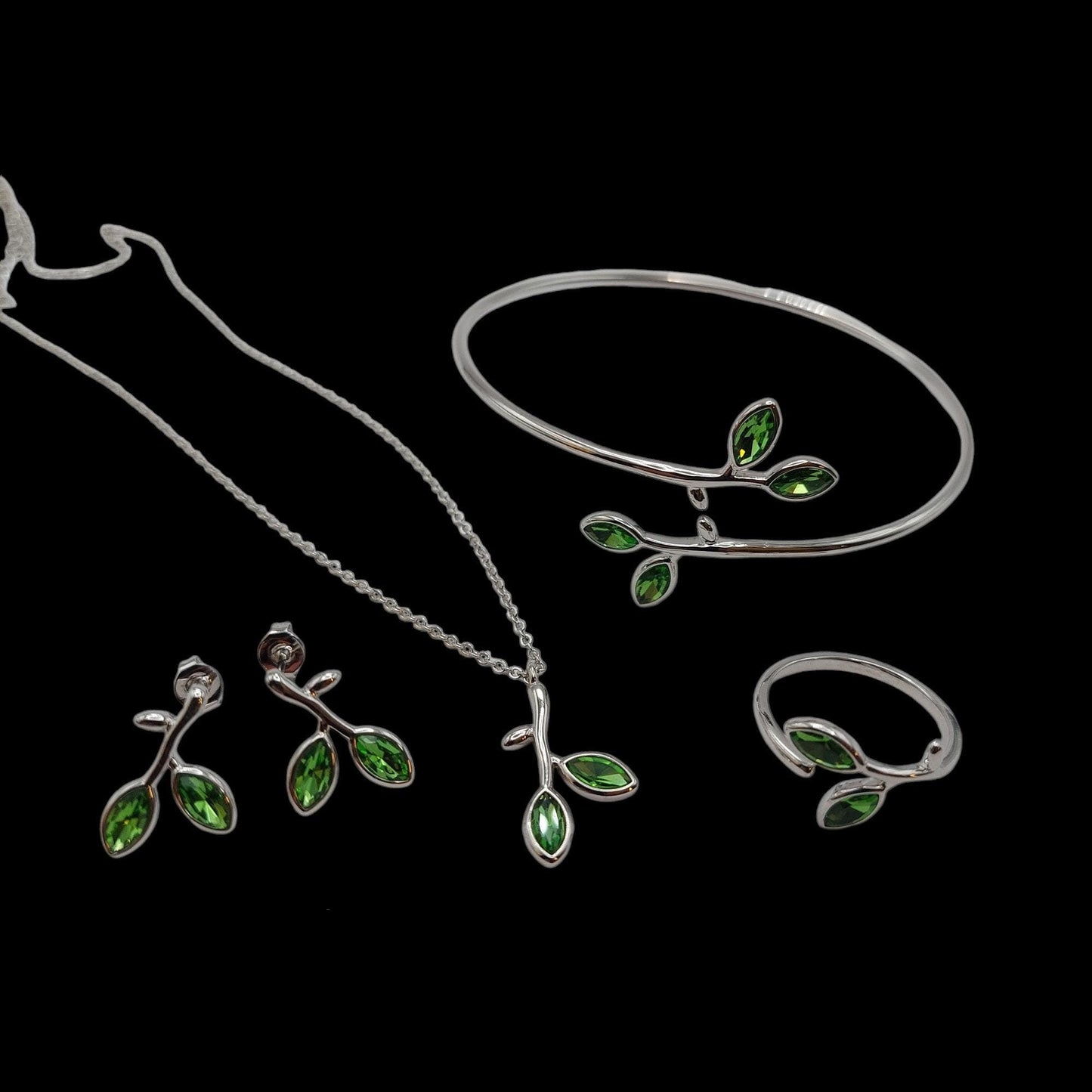 Adjustable Silver and Gold leaves jewelry set