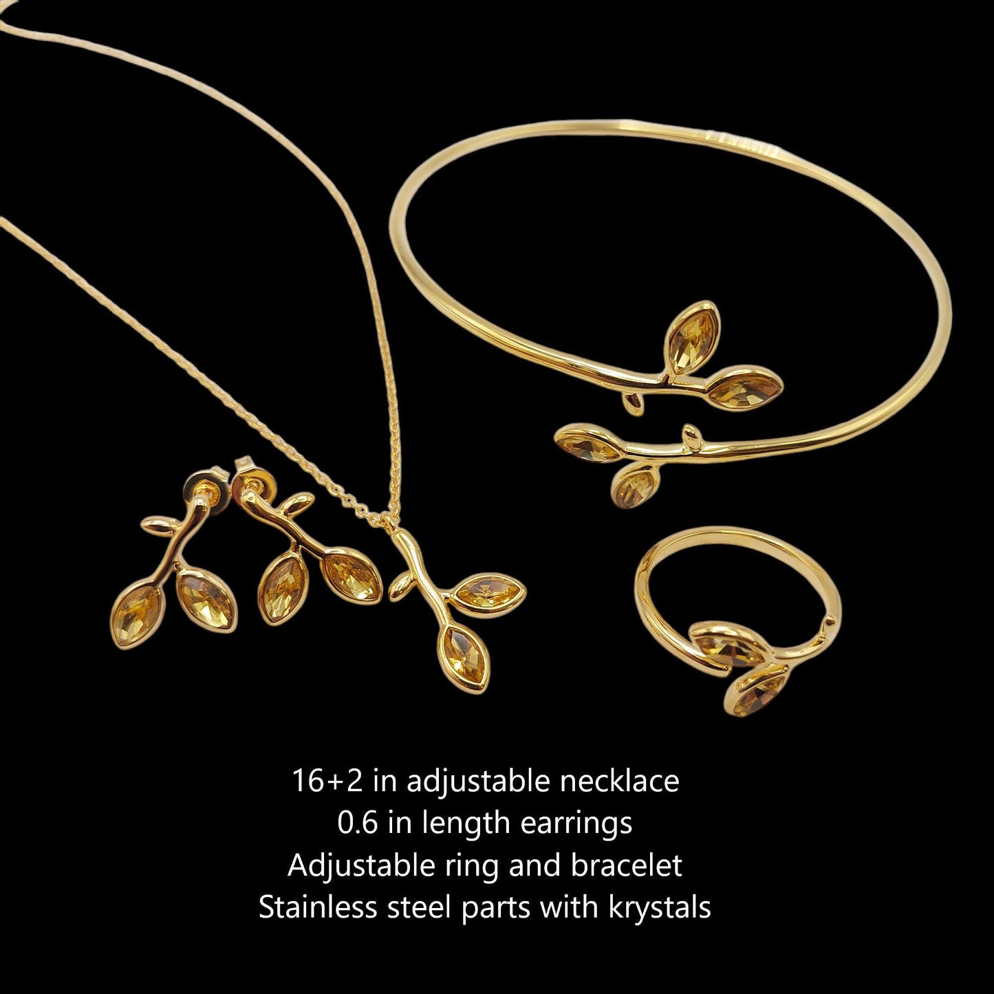 Adjustable Silver and Gold leaves jewelry set