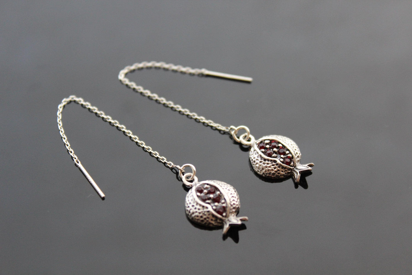 925 sterling silver small delicate pomegranate earrings and necklace
