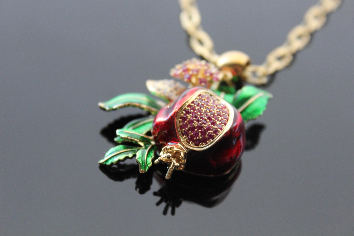 Pomegranate pendant, Gold plated pendant with crystals