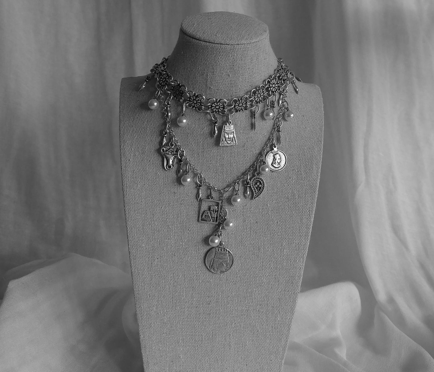 Handcrafted Armenian traditional necklace with coins and pearls