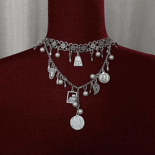 Handcrafted Armenian traditional  necklace with coins and pearls