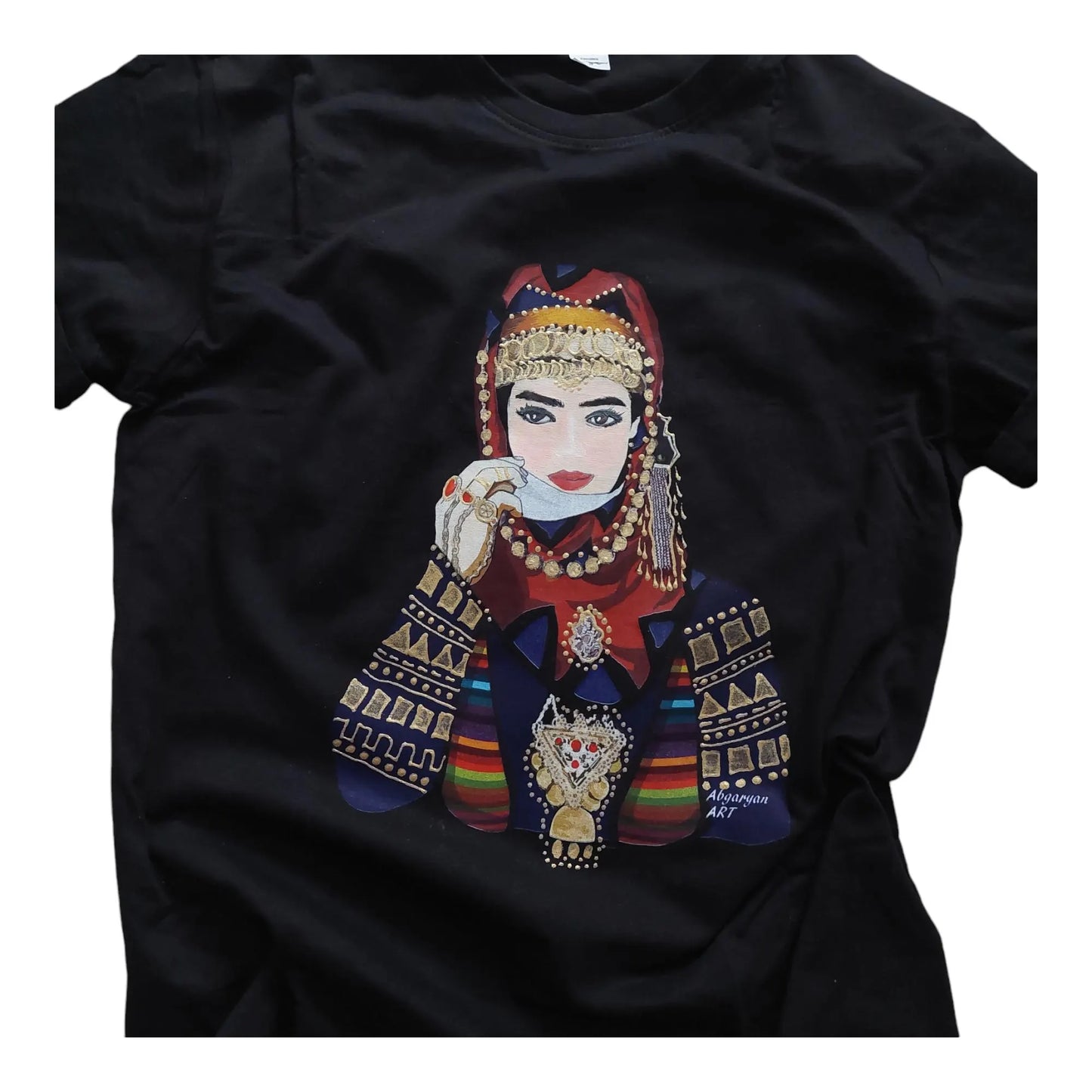 Hand painted Armenian Cotton T-shirt, Armenian Lady with traditional clothing, Armenian taraz