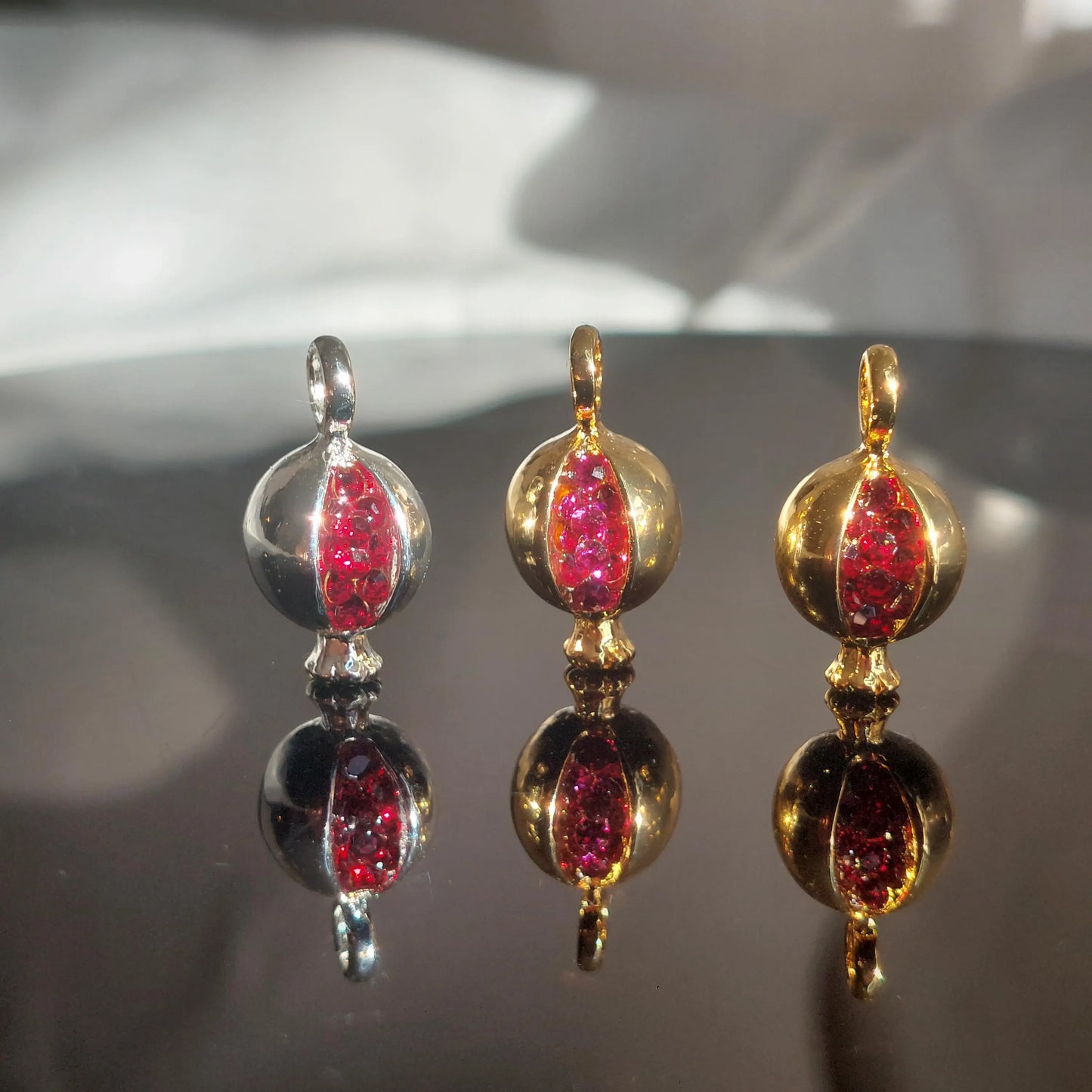 High quality gold plated water resistant pomegranate charm with glass beads