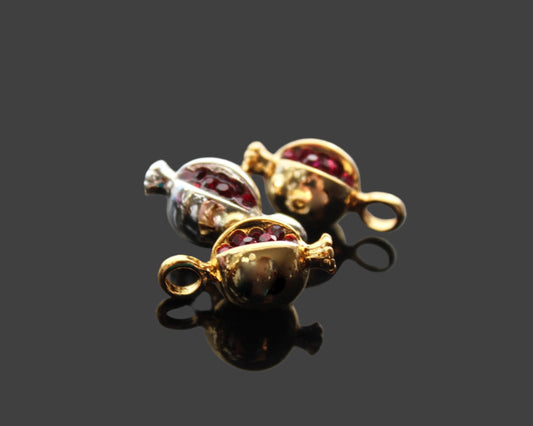 High quality gold plated water resistant pomegranate charm with glass beads