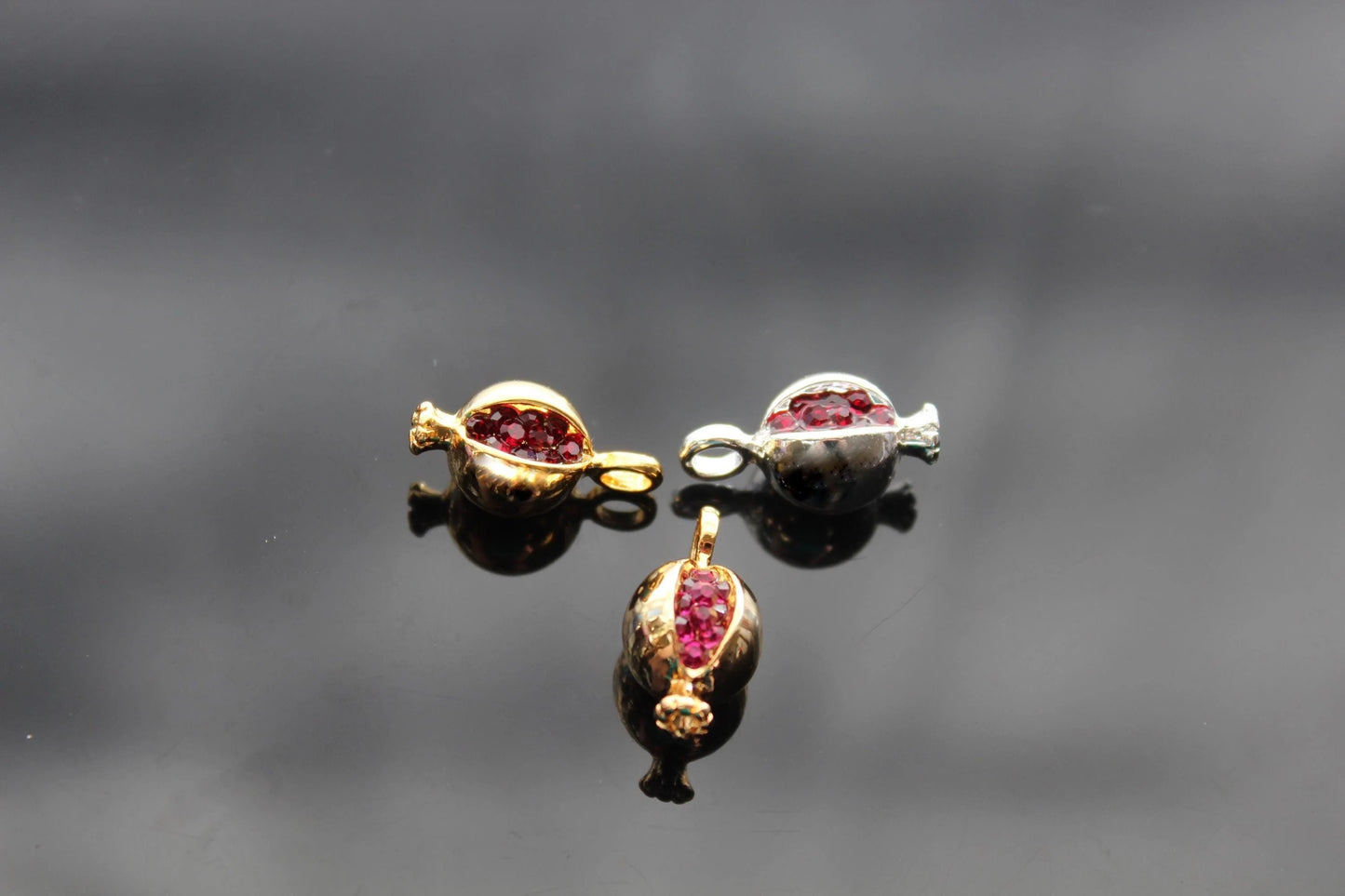 High quality gold plated water resistant pomegranate charm with glass beads