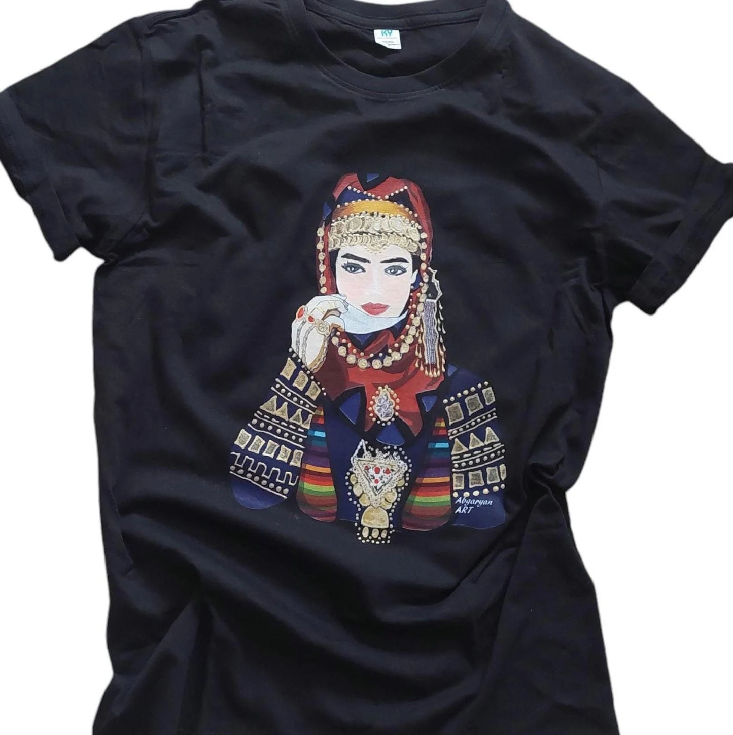 Hand painted Armenian Cotton T-shirt, Armenian Lady with traditional clothing, Armenian taraz