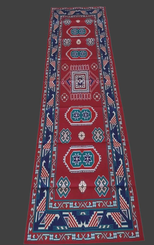 60-14 in Geometric pattern table runner Armenian carpet pattern cotton canvas