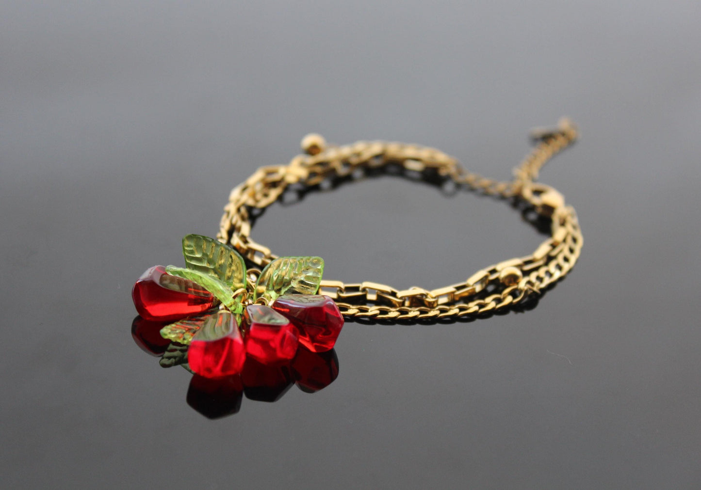 Pomegranate seeds hoop earrings and necklace gold plated stainless steel hypoallergenic jewelry