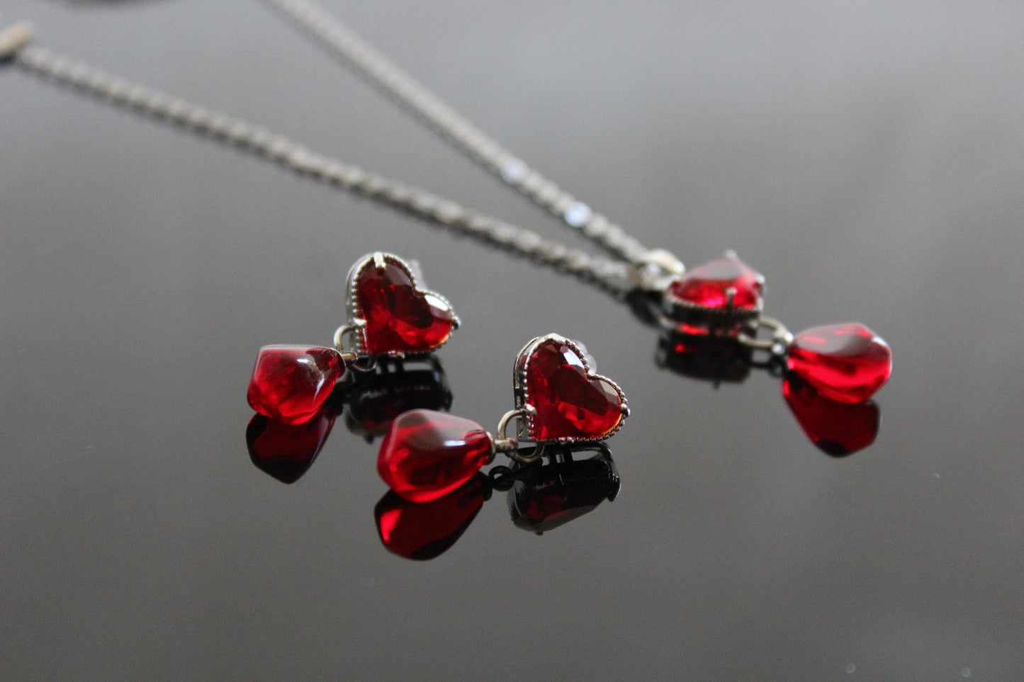 Crystal Heart and Pomegranate Drop Jewelry Set