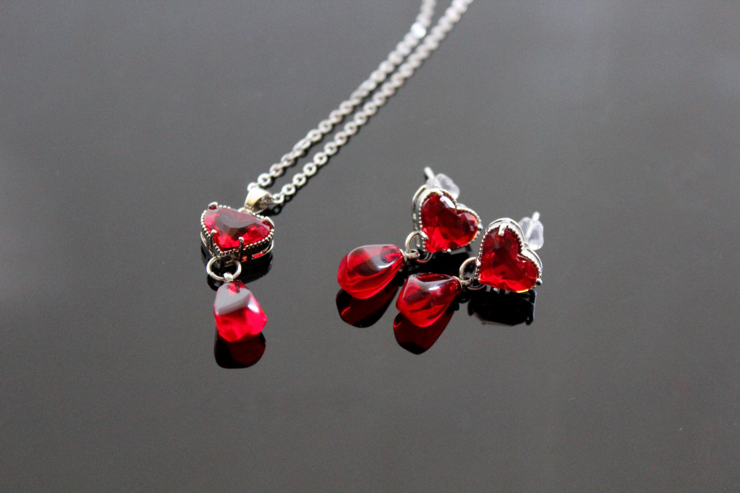 Crystal Heart and Pomegranate Drop Jewelry Set