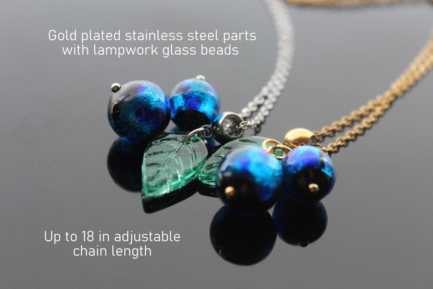 Handmade high quality glass blueberry jewelry with stainless steel parts
