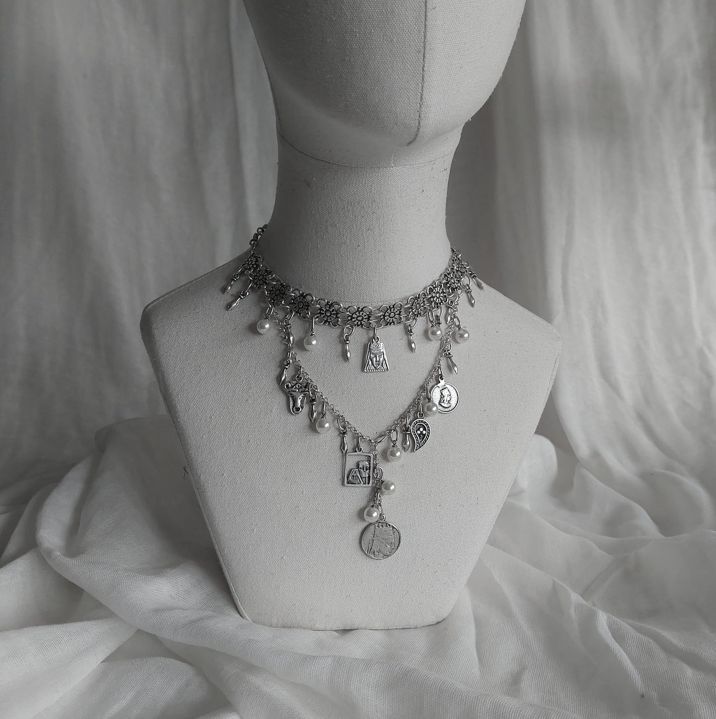 Handcrafted Armenian traditional necklace with coins and pearls