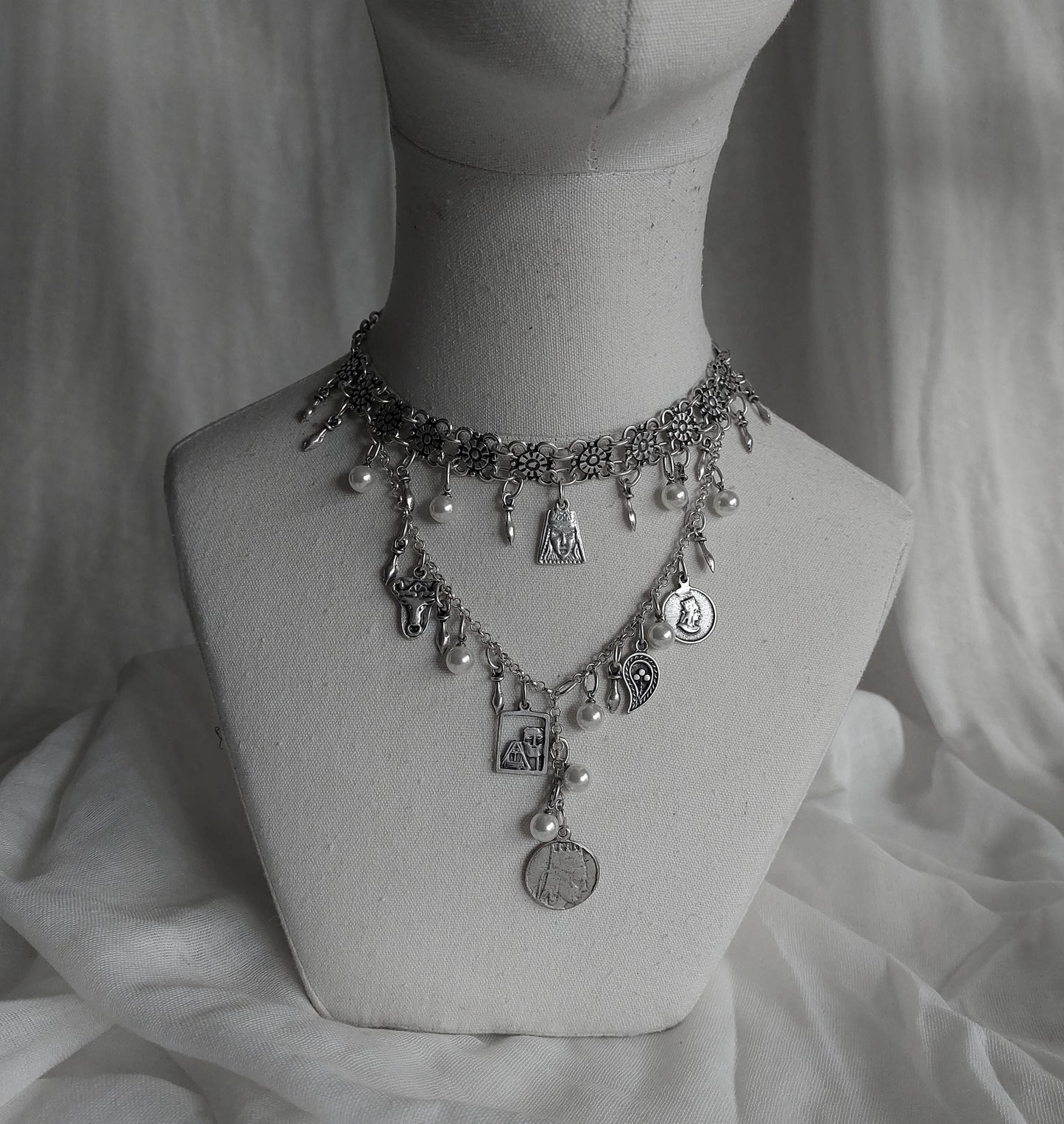 Handcrafted Armenian traditional necklace with coins and pearls