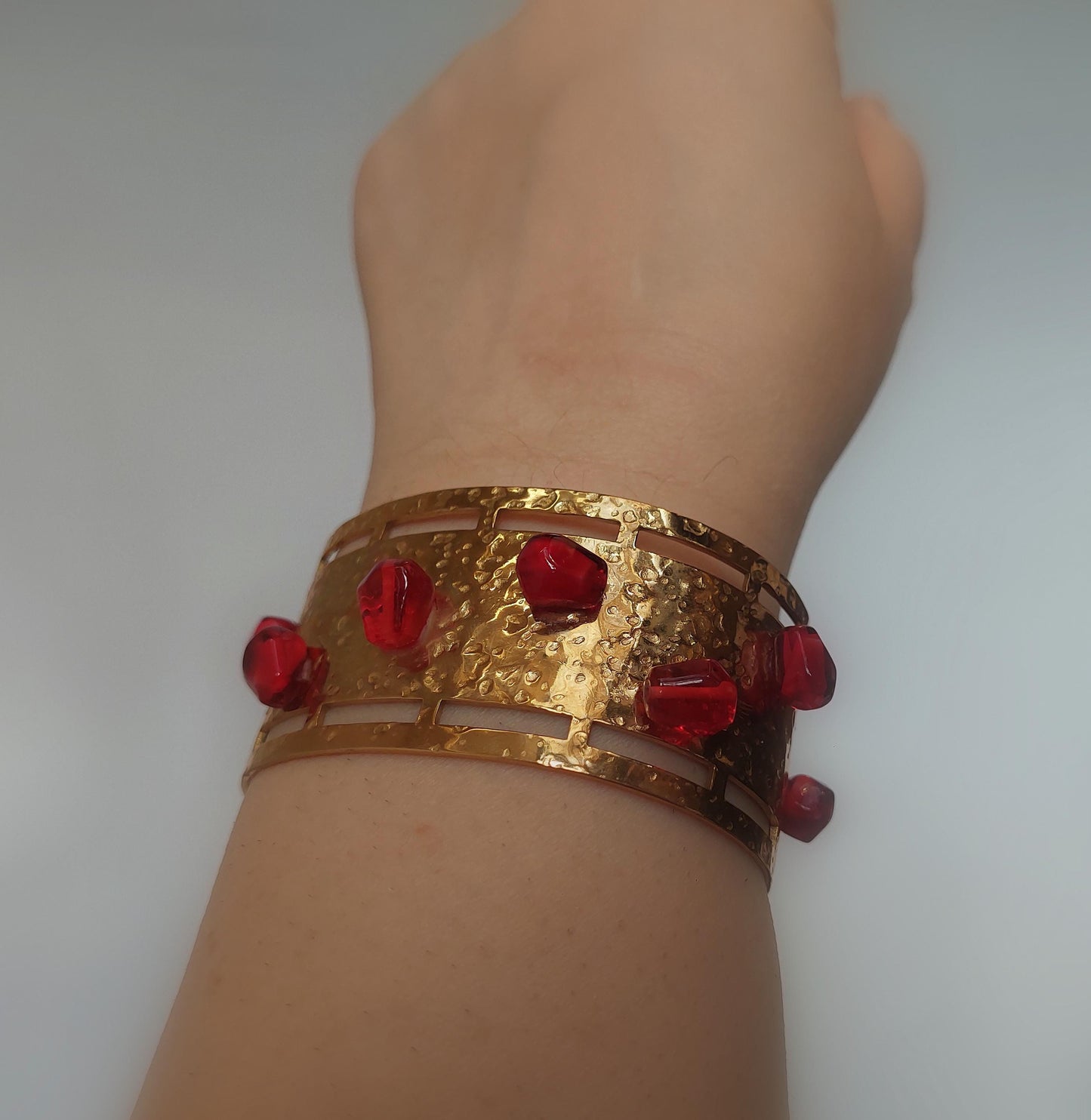 18K gold plated stainless steel Cuff pomegranate bracelet with stud earrings